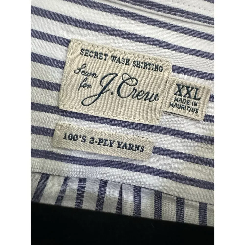 J. Crew Secret Wash Men’s Shirt White Blue Stripe XXL 100’s 2-ply Slim Fit #7188